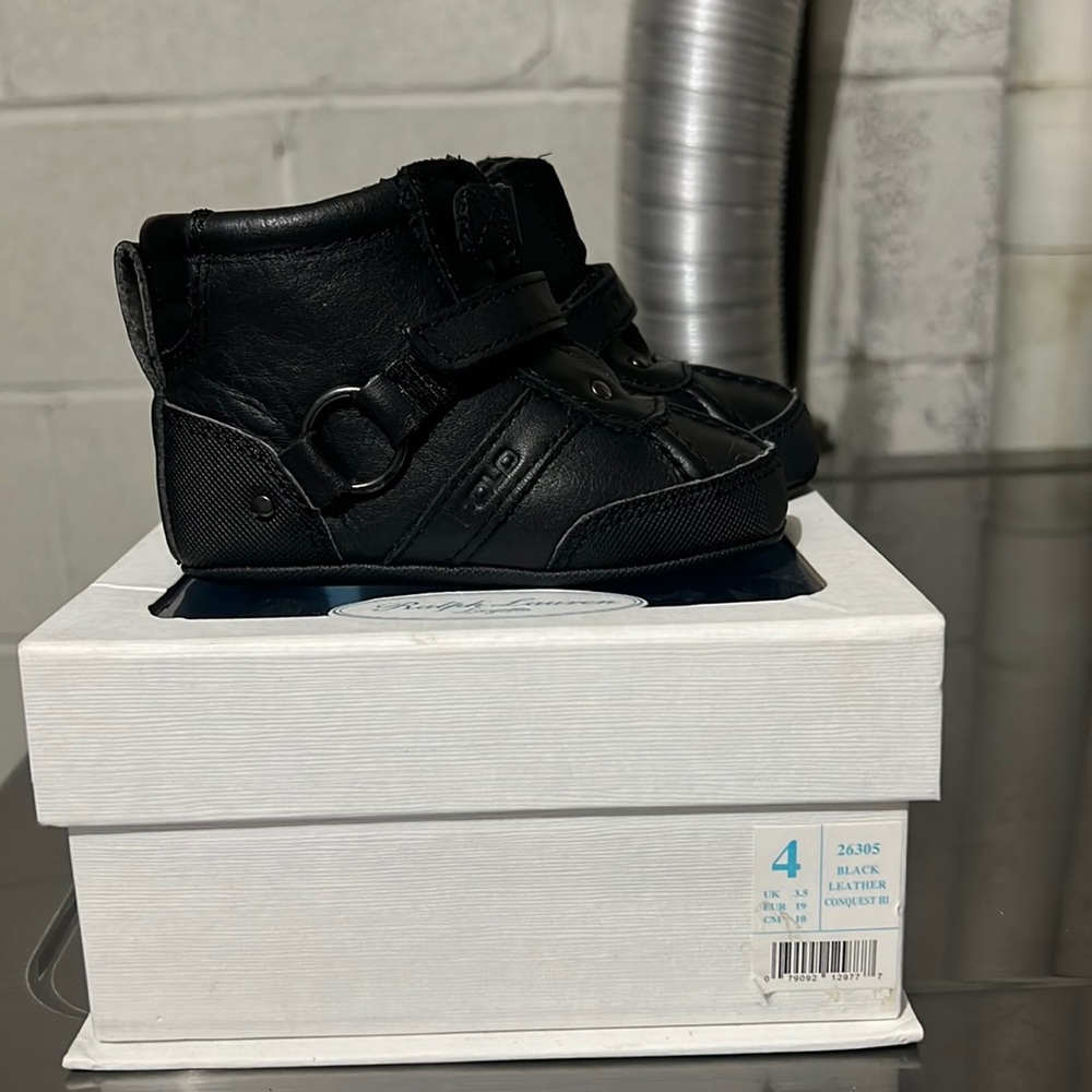 Ralph Lauren Layette Black Leather CONQUEST HI Boots